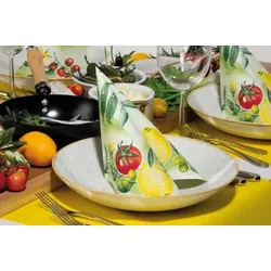 Mank Serviette aus Airlaid - Francesco, 40 x 40 cm, 50 Stück - Mediterran Zitronen Tomaten Oliven
