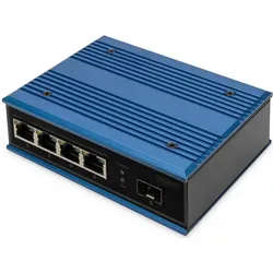 Digitus 4-Port 10/100Base-TX to 100Base-FX Industrial Ethernet Switch (5 Ports), Netzwerk Switch, Blau, Schwarz