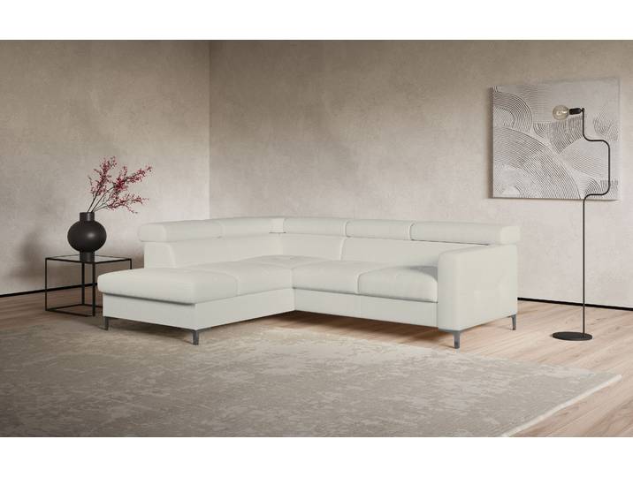 Ecksofa, Microfaser Primabelle, Altweiß, 239×207 cm, Mit Kopfteilverstellung, Cotta