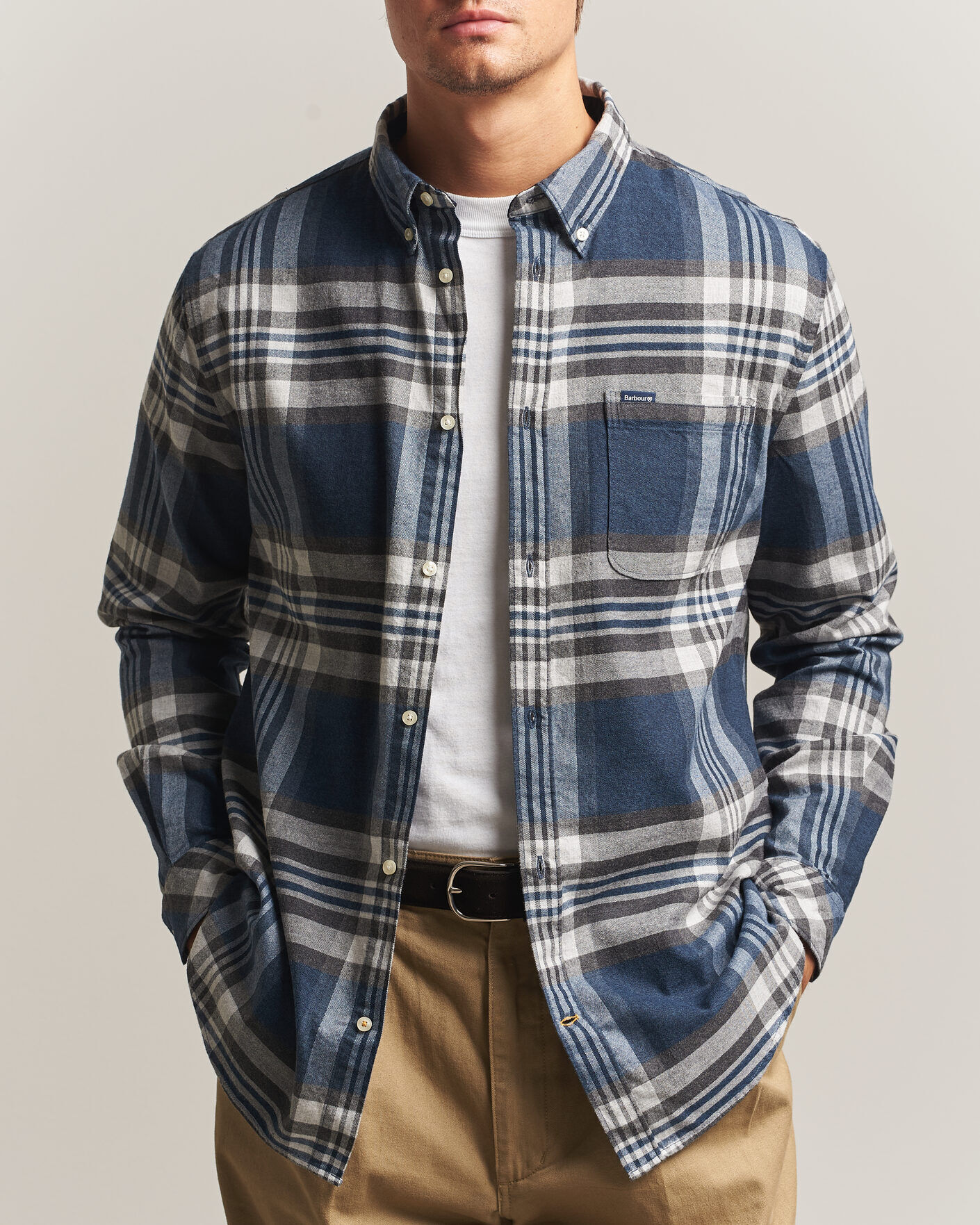 Barbour Lifestyle Dove Dave Flannel Check Shirt Grey Marl men XXL Blå