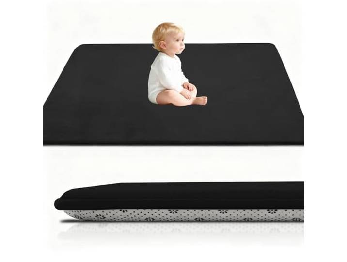 Stqyeiw Kinderteppich Teppich Verdickung Korallen Samt Teppich Korallensamtteppich Kinder Krabbeldecke Tatami Teppiche Kinder rutschfeste Vergrößern Spielmatte Yogateppich 180 x 180 cm Schwarz