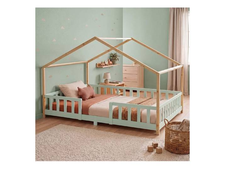 en.casa Kinderbett, »Treviolo« Haus-Optik Montessori 140x200 cm Mint/Natur