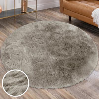 Hochflor-Teppich OTTO HOME "Valeria, Fellteppich, kuschelig, flauschig" Gr. 9, grau (taupe), H:60mm Ø:140cm, Kunstfaser, Teppiche, Kunstfell, weiche Teppiche, Wohnzimmer, Schlafzimmer, Esszimmer
