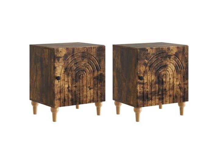 hliofuir Nachttisch 2er Set Geräucherte Eiche 43 x 34,5 x 50 cm Modernes Nachttisch 2er Set für Schlafzimmer und Wohnzimmer mit Tür und elegantem gestreiftem Randmuster.