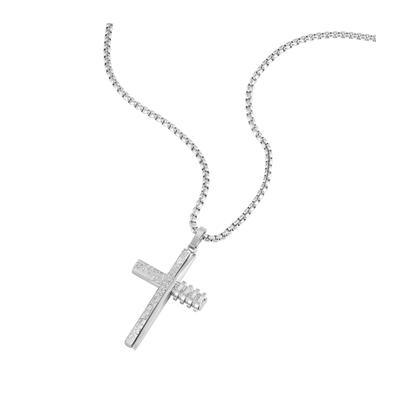 Kette mit Anhänger POLICE "Crosstone Kreuz", silber (edelstahlfarben), Halsketten, Herren, Edelstahl, L: 55 B: 2,5mm, B:2,5mm