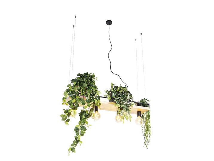 Smart hanglamp zwart met hout 4-lichts incl. Wifi G95 - Shelf