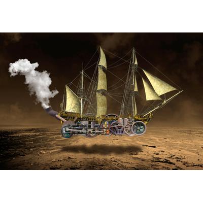 Fototapete PAPERMOON "Steampunk Segelschiff", bunt, B:4m L:2,6m, Vlies, Tapeten