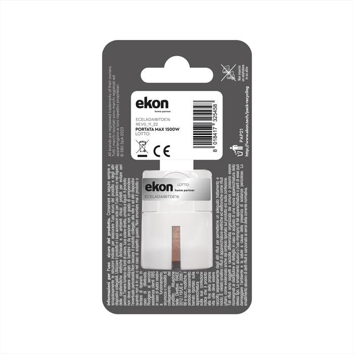 EKON Adattatore Spina Italiana Bipasso 16a A Schuko-bianco