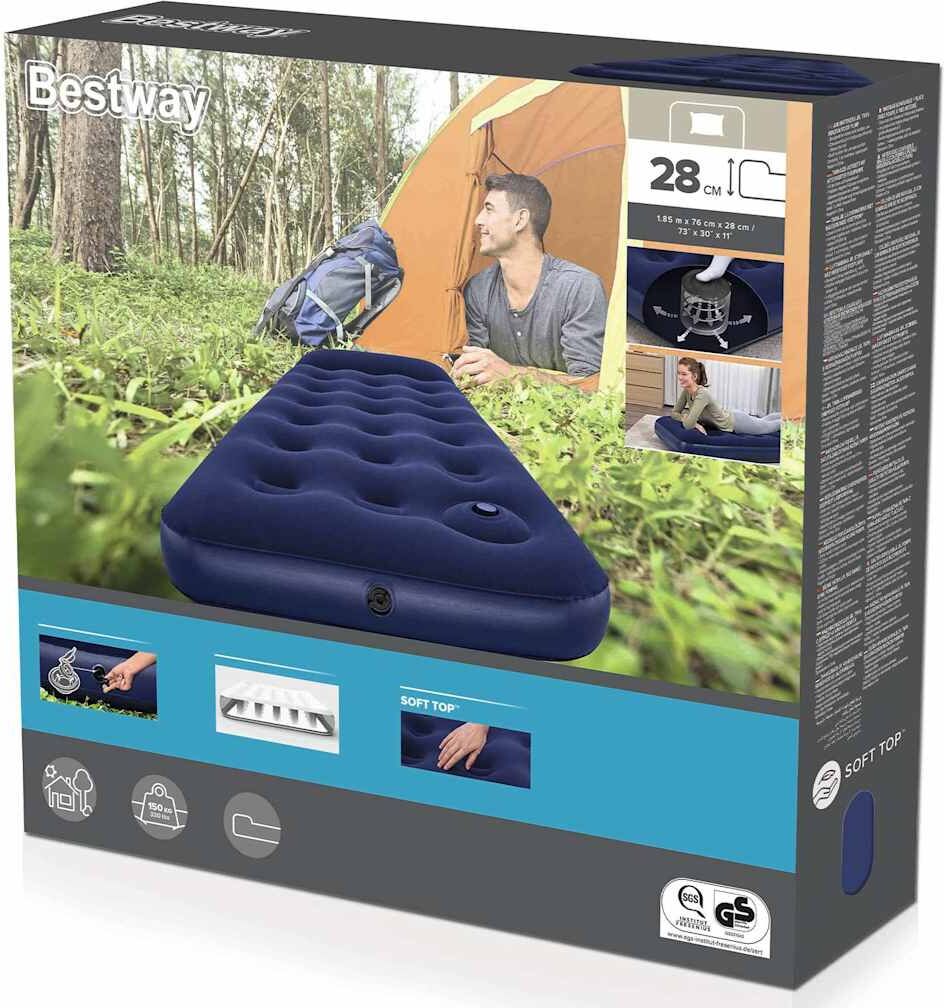 Bestway Lit gonflable floqué avec pompe à pied intégrée 185x76x28 cm