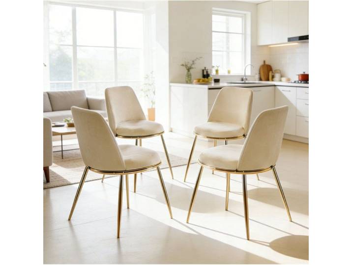 Ensemble Repas 5 Pieces Blanc Creme Table Ronde Et 4 Chaises FloraGrace Pour Salle A Manger Dossier Haut Ergonomique 80x75cm