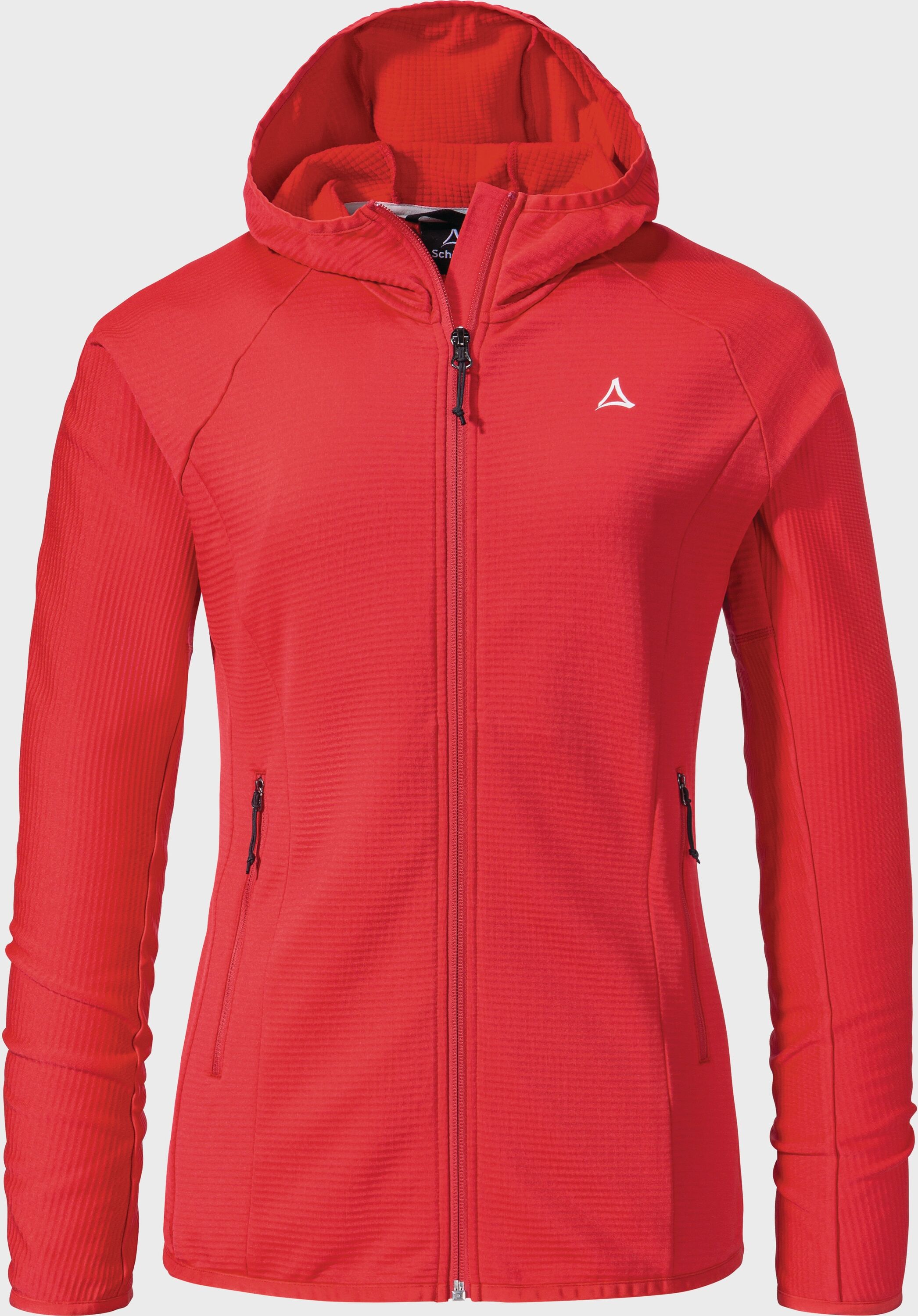 Fleecejacke SCHÖFFEL "Fleece Hoody Style Cascata WMS", Damen, Gr. 46, rot (2030, rot), Oberstoff: 94% Polyester, 6% Elasthan, regular fit, hoch geschlossener Ausschnitt, Jacken Fleecejacke 2030, rot 46
