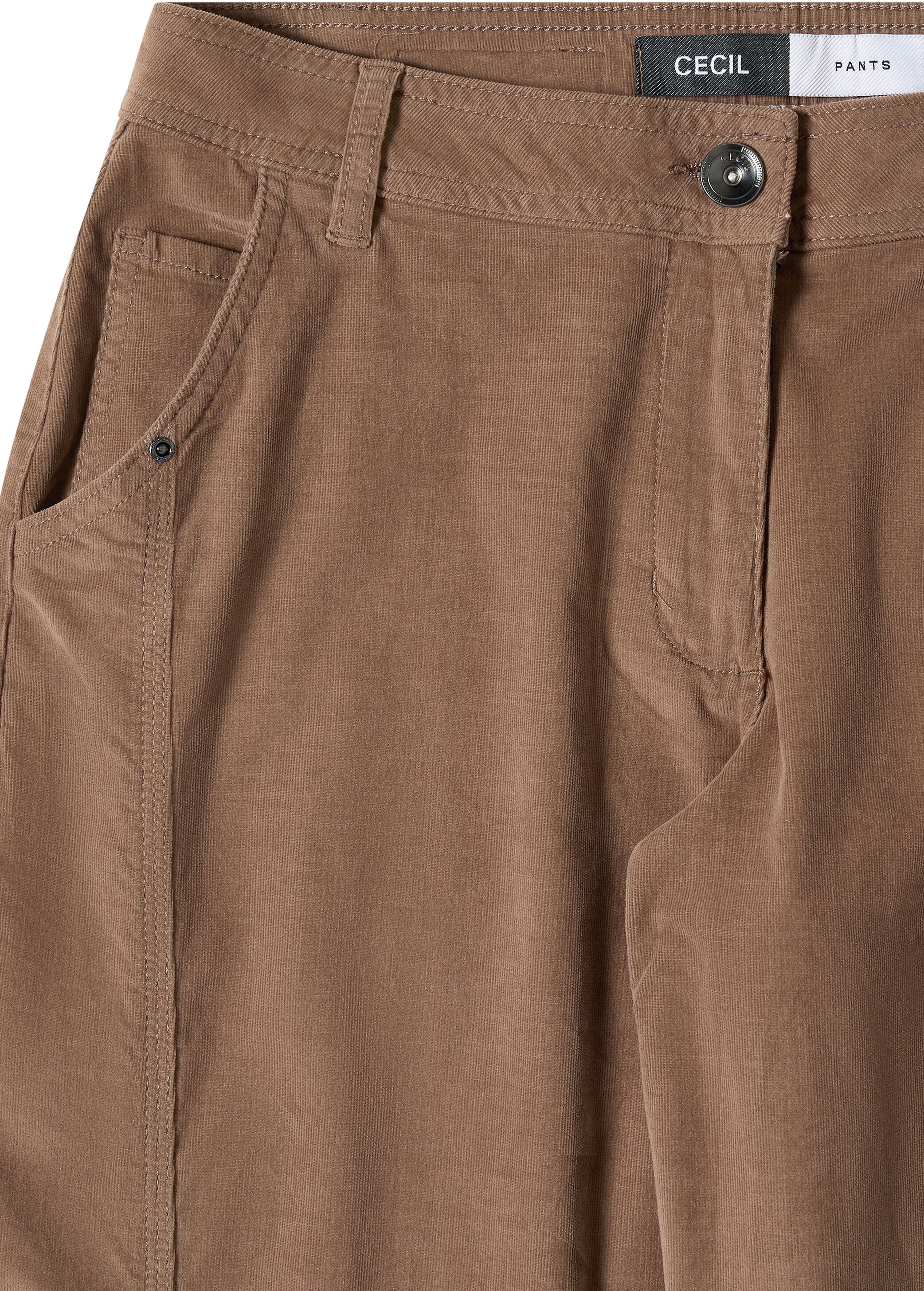 Cordhose CECIL, Damen, Gr. 32, Länge 28, earthy taupe, Cord, Obermaterial: 98% Baumwolle, 2% Elasthan. Futter: 100% Baumwolle, lang, Hosen Cordhose, Baumwollmix, Barrel Leg earthy taupe 32, Länge 28