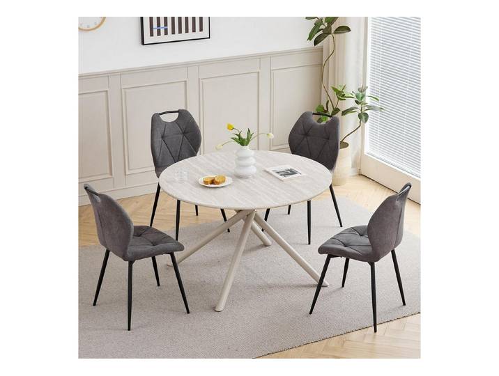 LuxusKollektion Essgruppe Esszimmerset Tisch rund 115cm Stühle 4 115*115*73cm Hellgrau + Grau