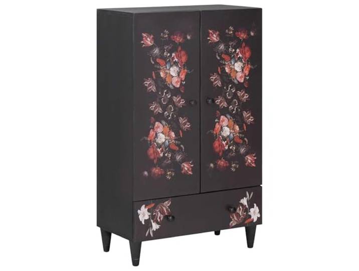 Xolmizyn Stauraumschrank Mango Massivholz Kommode Mit Blumenmuster Florales Design, Messingknöpfe, Vielseitige Ablagemöglichkeiten