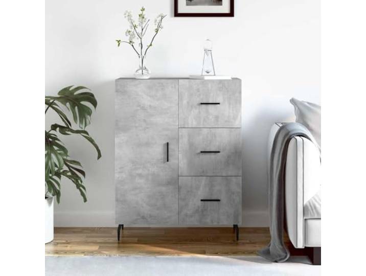 RJPLMFV Anrichte, grau, Beton, 69,5 x 34 x 90 cm, Holz, Technik 3 Schubladen, 2 Fächer, Füße aus Metall, Wandbefestigung inklusive
