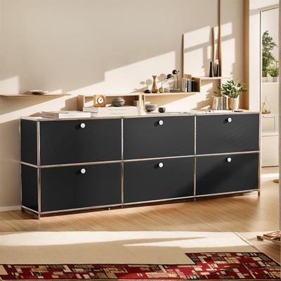 echamp Modern Stainless Steel Frame TV Stand Credenza, Multi-Size Pull-Down Door Storage Cabinet for Living Room,Dining Room & Office