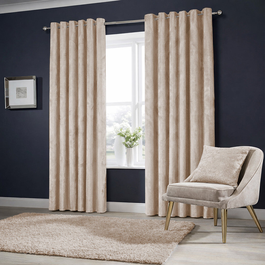 Fairmont Park Winkel Premium Velvet Eyelet Ready Made Thermal Drapes & Curtains Beige (168 Width X 228 Height) cm