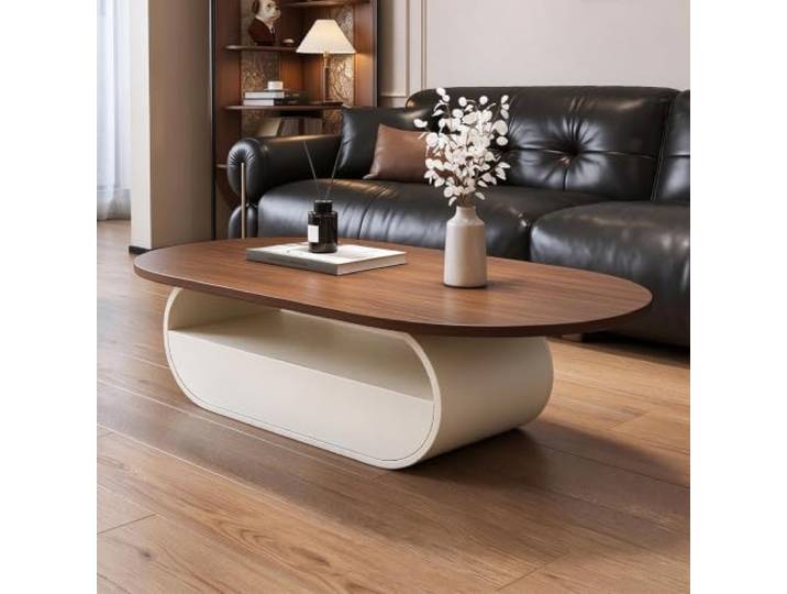 HLDJYLZS Ovaler Couchtisch in Walnussoptik, Moderner Vintage-Stil Walnussoptik, ovale Form, Vintage-Stil, modernes Design, kleine Räume, Wohnzimmer, Wohnung