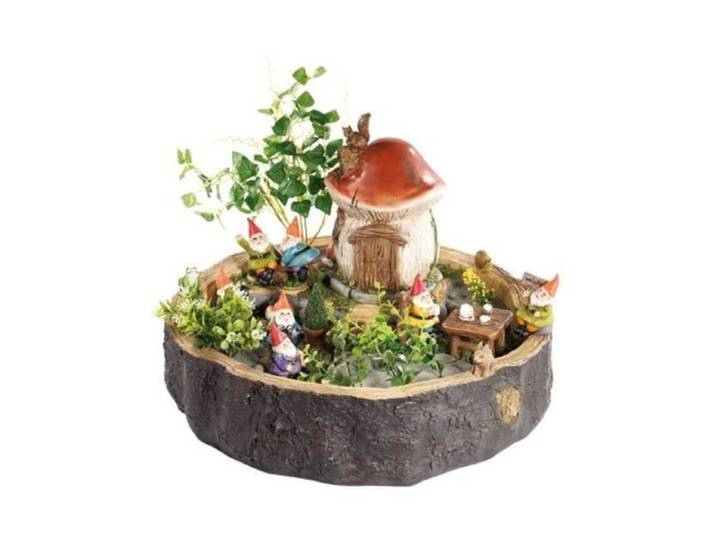 Souche décorative - ROYAL GARDINEER - Maison champignon - 13 figurines - Résistante aux intempéries - 38x27 cm