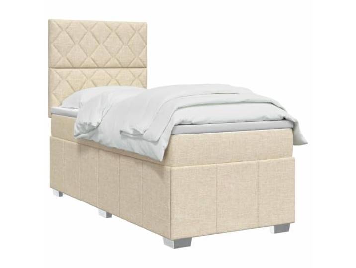 vidaXL LED Boxspringbett mit Matratze Creme 90 x 200 cm Stoff Coole Beleuchtung für modernen Stil, Höhe anpassen für deinen Komfort, Verbesserung des Schlafs mit Bewegungsisolierung