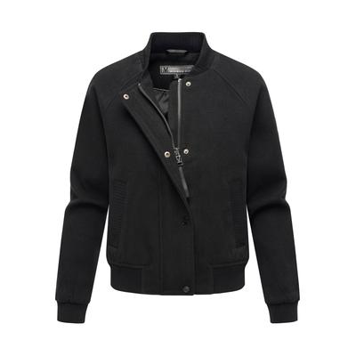 Collegejacke MARIKOO "Zunaa", Damen, Gr. XXL, schwarz, Obermaterial: 95% Polyester, 3% Viskose, 2% Elasthan, Jacken Collegejacke, Modische Jacke im Collegejacken-Stil mit Rippbündchen und Raglanärmeln