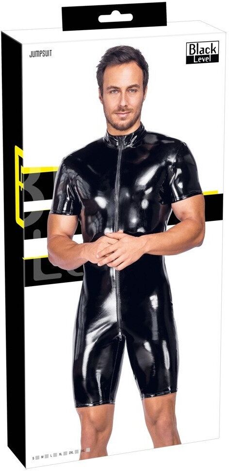 Black Level Combinaison courte en vinyle brillant avec zip 3 voies