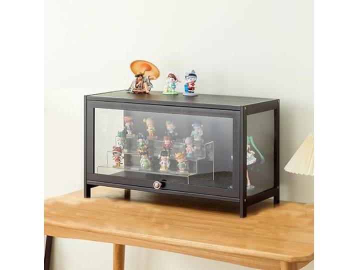 JSWHYBD Curio-vitrine Mit Acrylglastür, 1-5-stufige Vitrine, Vitrinen Aus Natürlichem Bambus Für Sammlerstücke, Aufbewahrungsschrank Mit Hoher Kapazität Und Aufklappbarer Tür, Starke Tragfähigkeit