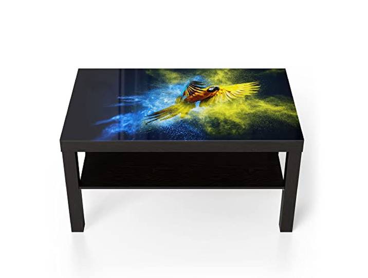 DEQORI Glastisch schwarz groß 90x50 cm Motiv Papagei in Farbwolke ausgefallener Beistelltisch aus Glas Hochglanz Couchtisch fürs Wohnzimmer moderner Couch Tisch mit Design