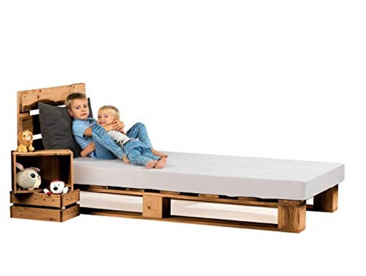 sunnypillow 120x200cm Paletten Bett mt Kopfteil Eiche Bett mt Paletten Massivholz Bett Palettenmöbel Fichte europalette Fichte Eiche 80 90 100 120 140 160 180 200 220 240x200cm