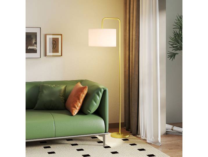 HOMCOM Lampadaire Moderne 163,5cm Doré Blanc Abat-jour Lin