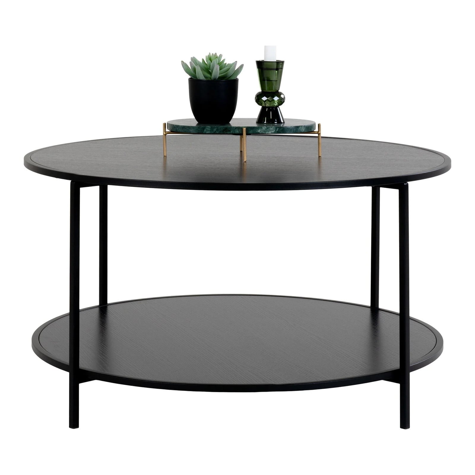 QUVIO Salontafel Gothenburg Zwart - Ø80 x 45 cm - Staal en Spaanplaat