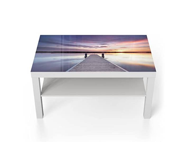 DEQORI Glastisch weiß groß 90x50 cm Motiv Verlassener Holzsteg ausgefallener Beistelltisch aus Glas Hochglanz Couchtisch fürs Wohnzimmer moderner Couch Tisch mit Design