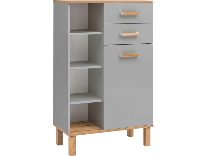Kommode SCHILDMEYER Padua , grau (platingrau, eichefarben landhaus), Sideboards, Kommode, Füsse aus Massivholz