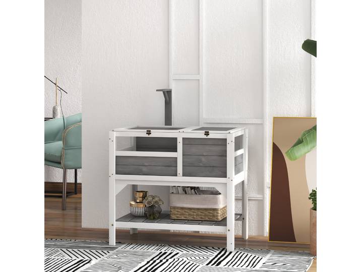 PawHut Maison Tortue Bois avec Rangement 84x51x103cm