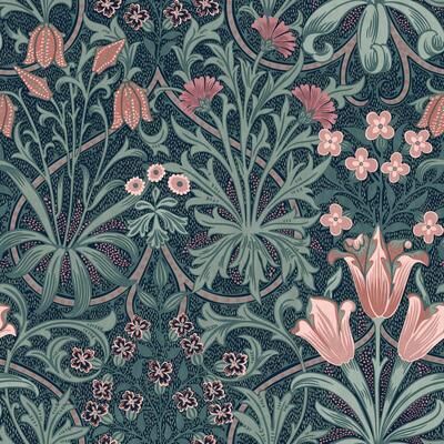 William Morris at Home Woodland Weeds Midnight Wallpaper - N/A