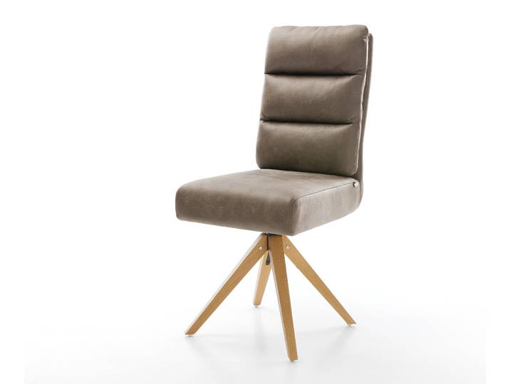 Esszimmerstuhl Pela-Flex Mikrofaser Taupe Vintage Holzgestell kantig Natur 360° drehbar Taschenfederkern, Esszimmerstühle