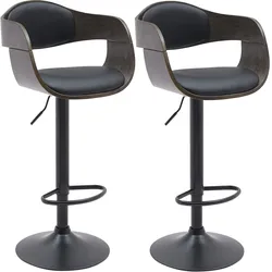 Décoshop26 - Set aus 2 Barhockern Hochstühlen mit schwarzen Metall-Trompetenbeinen und grauen Holz- und schwarzen Kunstledersitzen TDB10765