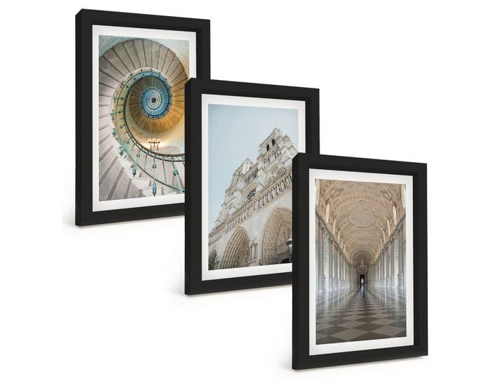 BILDER SET 3er Set - 20x30 cm Schwarzer Rahmen - Wendeltreppe der Kathedralenfassade