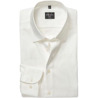 Langarmhemd MARVELIS, Herren, Gr. 44, N-Gr, weiß (hellbeige), Web, Obermaterial: 100% Baumwolle, körpernah, 2-Knopf-Manschette, Hemden, Kentkragen, Businesshemd, körpernah