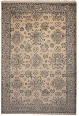 NAVATEXTURA Lush Modern Medallion Beige Hand Knotted Wool Area Rug