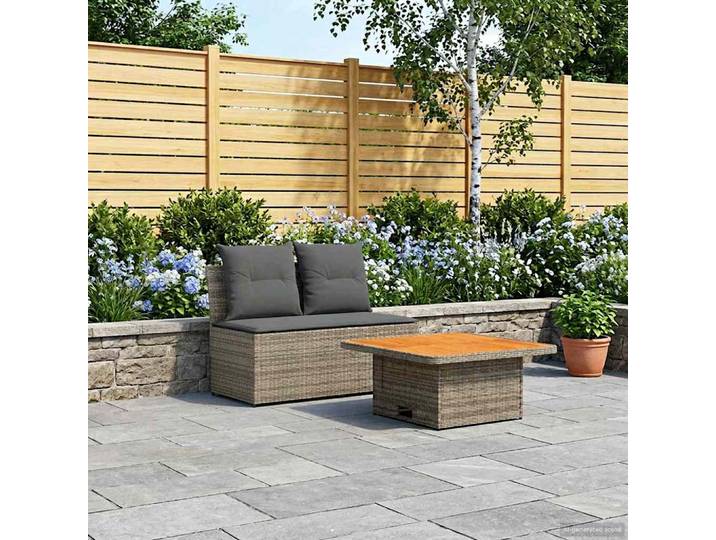 vidaXL 2 Stück Garten Mittel Sofa Mit Hochklapptisch Poly-Rattan