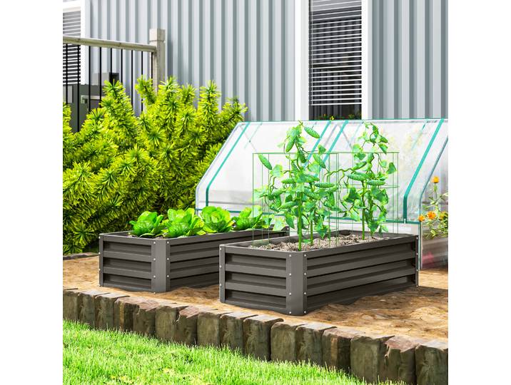 Outsunny Lot 2 Jardinières Acier Galvanisé 110x50x30 cm Gris