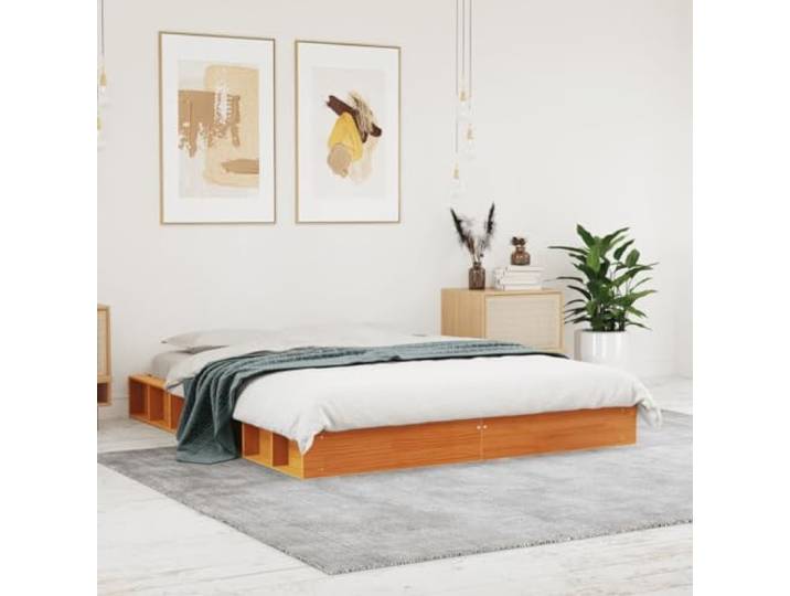 YUOTYRKTEJRSG Massives Kiefernholz Stabil Rustikal 150x200 cm Braun Massivholzbett ohne Matratze Wachsbraun 150x200 cm Kiefernholz Stabil Bettgestell Lattenrost Holzrahmen Schlafzimmer Möbel