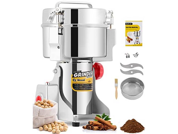 CGOLDENWALL 2000g Elektrische Getreidemühle, Open-Cover-Stop, mit Timer Edelstahl, Superfein Mühle für Gewürze/Kräuter/Kaffee/Samen, 32000 U/Min Schnelle, 3000W Kommerzieller Motor, Überlastschutz