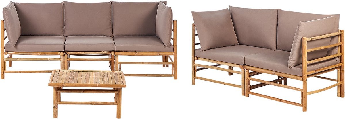 CERRETO Loungeset 5-zits met salontafel in Taupe en Bamboehout