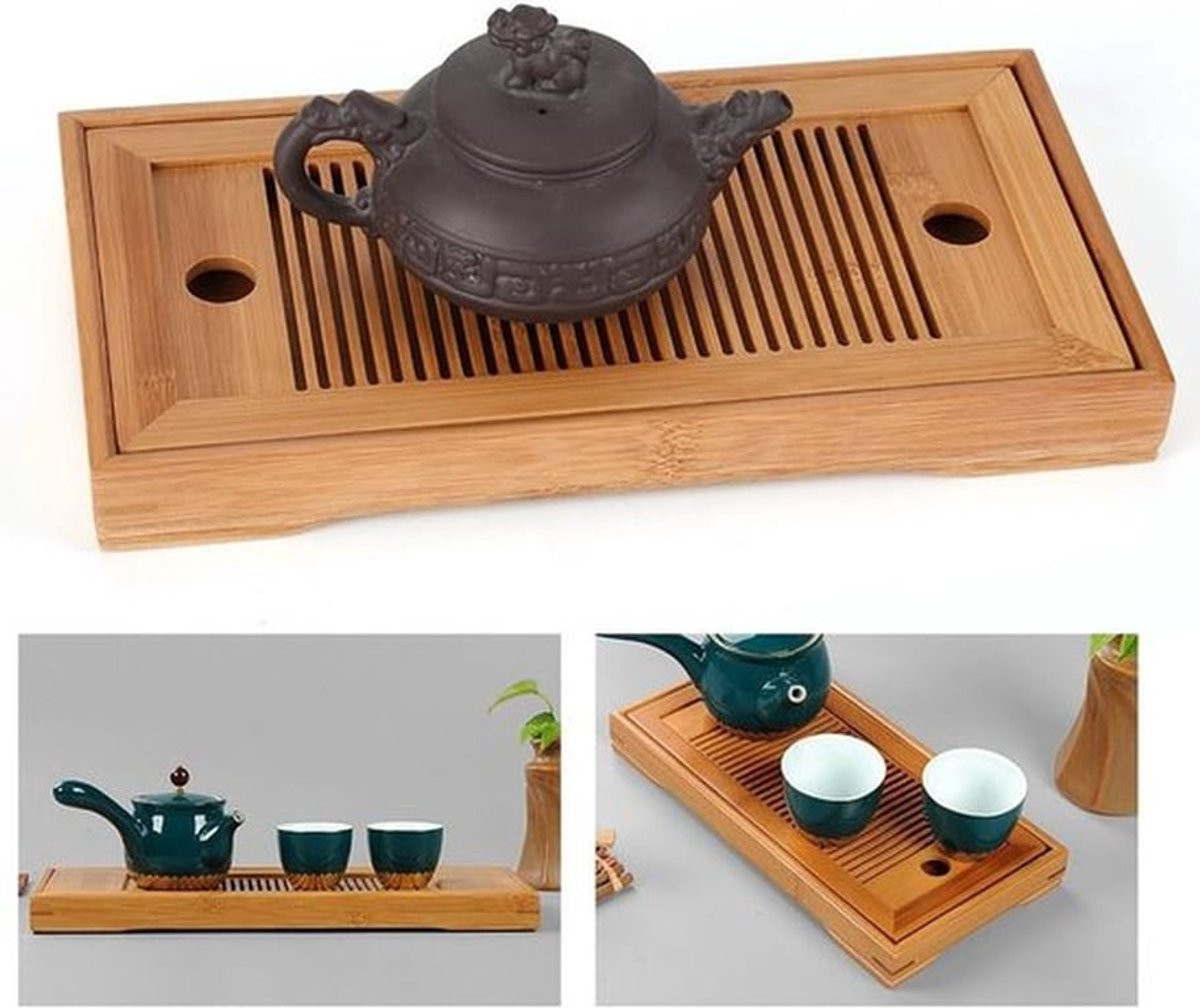 Mini Theetafel voor Chinese Kung Fu Theeceremonies - Bruin Massief Hout - Rechthoekig