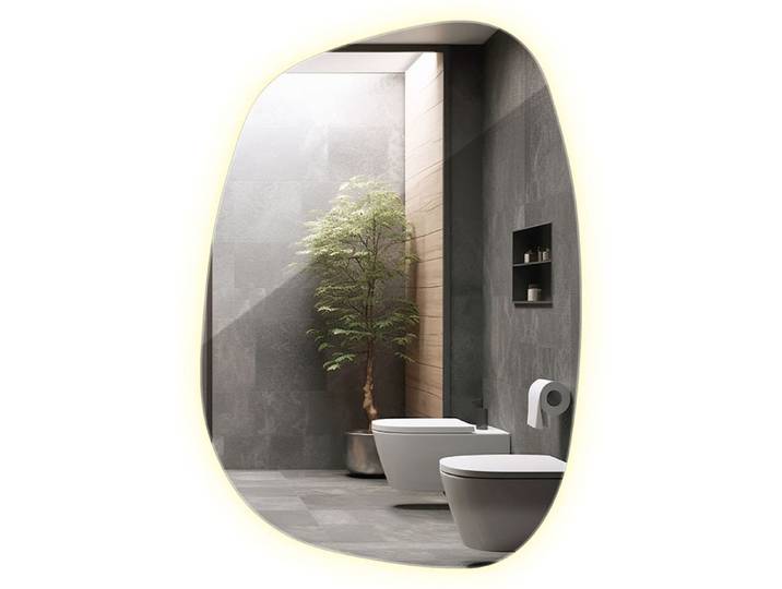Miroir mural LED asymétrique DecorTapis design moderne avec éclairage neutre pour salle de bain – 49x34 cm