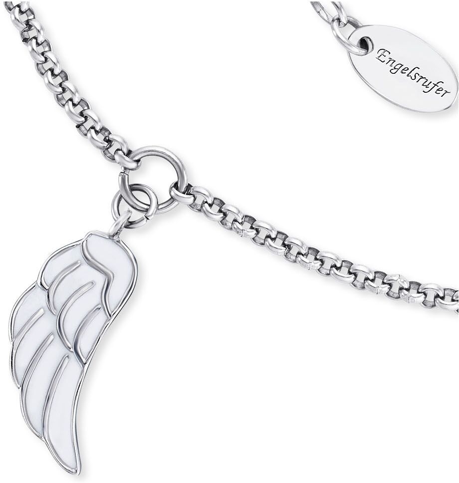 Fusskette ENGELSRUFER "Flügel mit Emaille", silber (edelstahlfarben, weiß), Fussketten, Damen, Edelstahl, Fusskette, mit Emaille edelstahlfarben, weiß Edelstahl