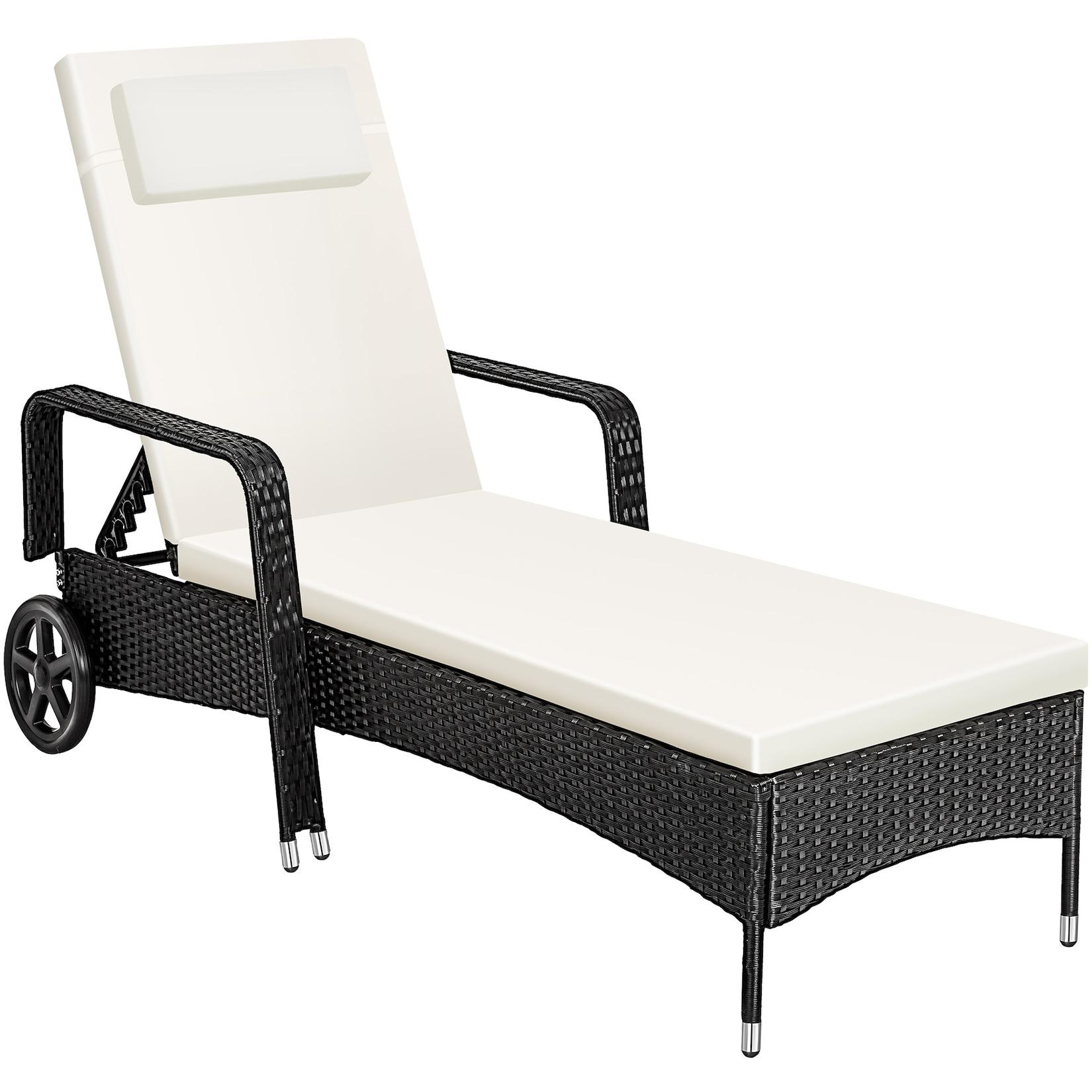 tectake® Rattan Sonnenliege, widerstandsfähig, 6-fach verstellbare Rückenlehne, 200 x 70 x 33 cm
