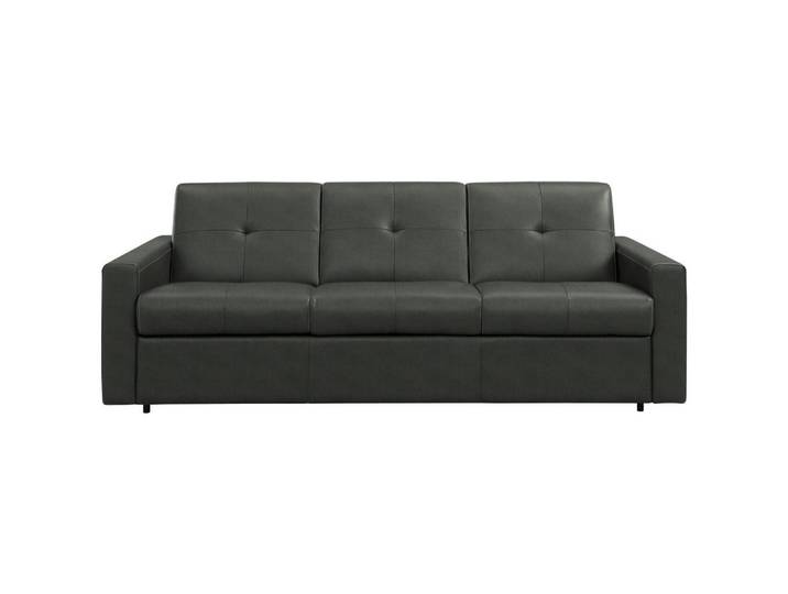 Novel Schlafsofa Bard, Dunkelgrau, Kunststoff, Echtleder, Rindleder, Uni, 3-Sitzer, 206x81x96 cm, Wohnzimmer, Sofas & Couches, Sofas, Ledersofas